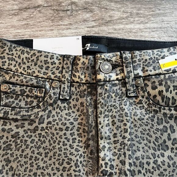 7 For All Mankind Pants Women’s 24 Metallic Leopard High Rise Ankle Skinny NWT - Picture 5 of 10